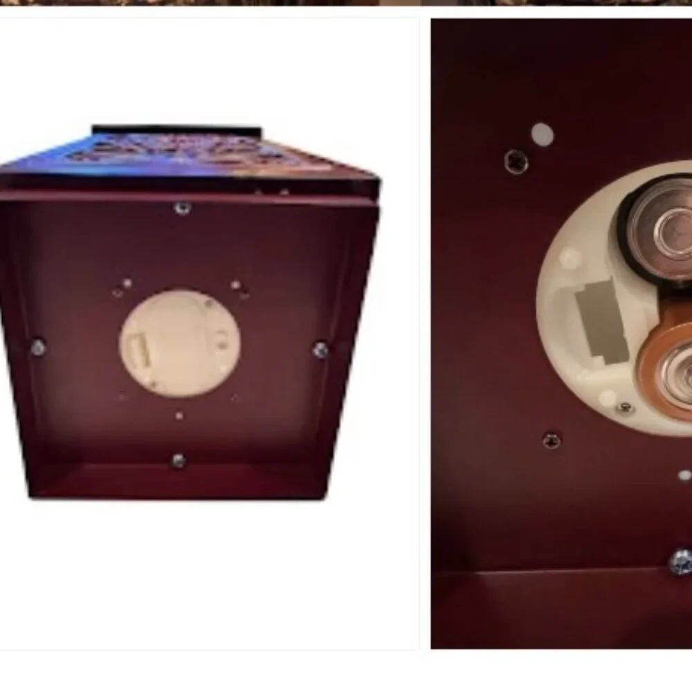 Burgundy Metal Lantern w/ Flameless Candle | Rustic Farmhouse Decor | LED Glow
